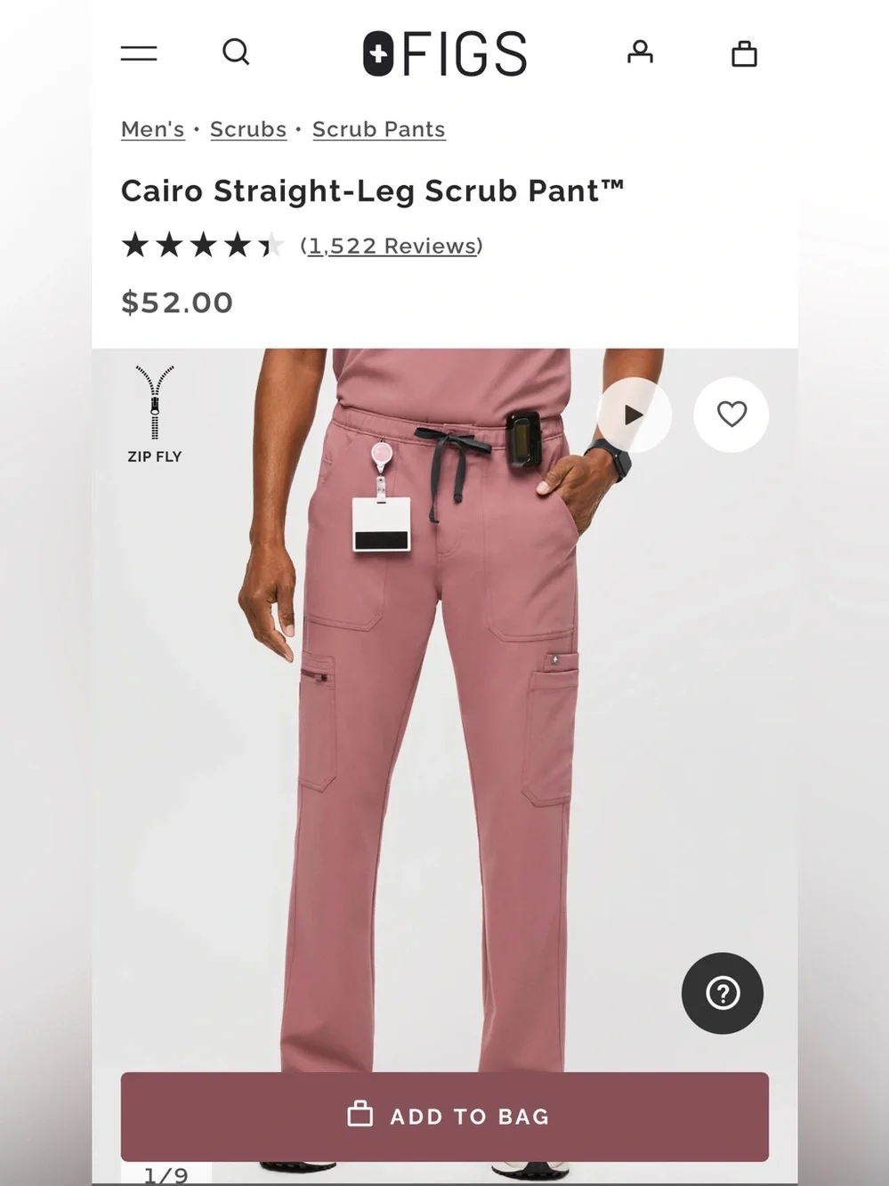 Figs Cairo Straight-Leg Scrub Pant™ Tall 32” Inseam Size XL